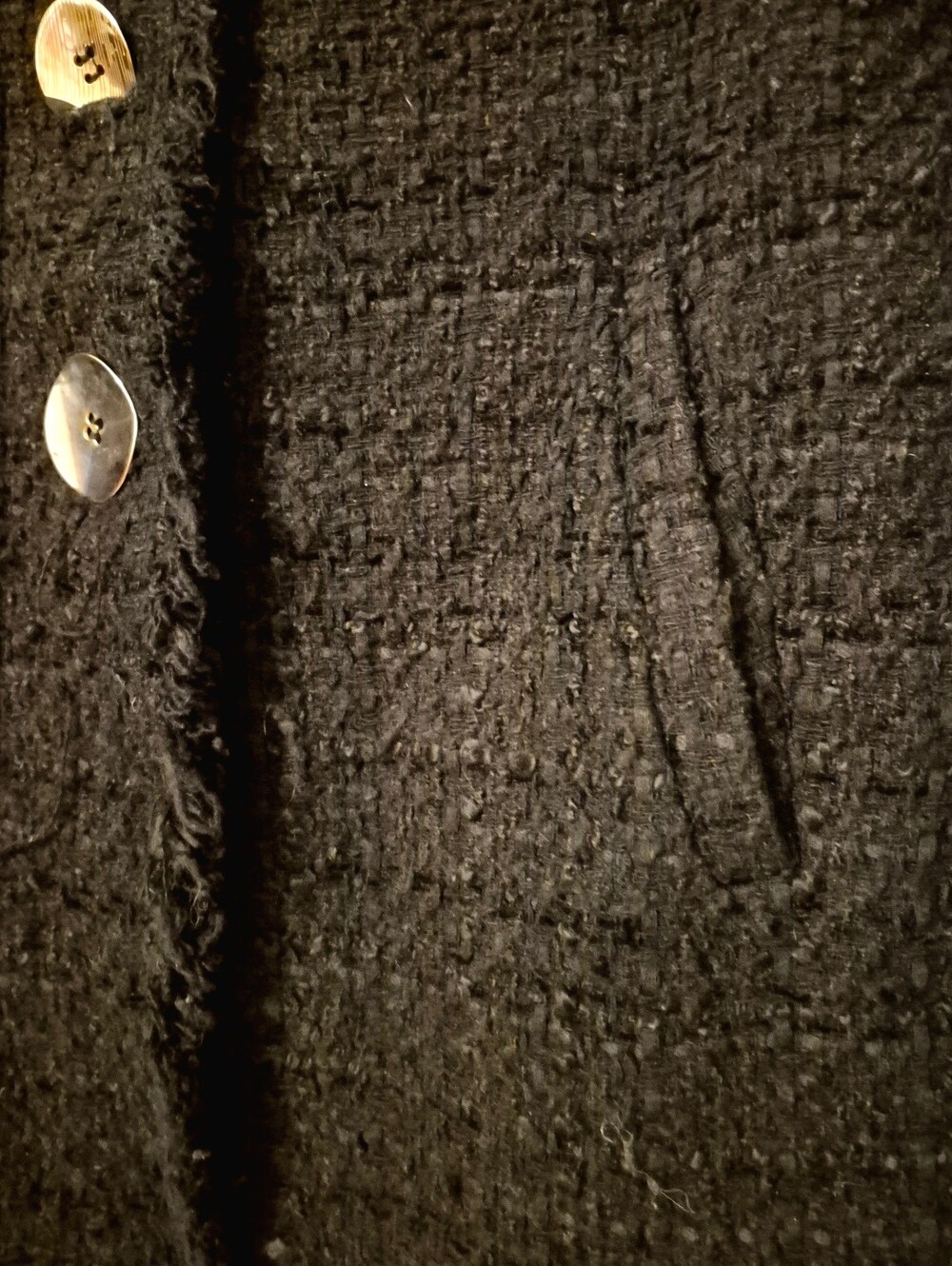 Zara Tweed Boucle Frayed Trim Collarless Coat Gold Buttons - Picture 4 of 7